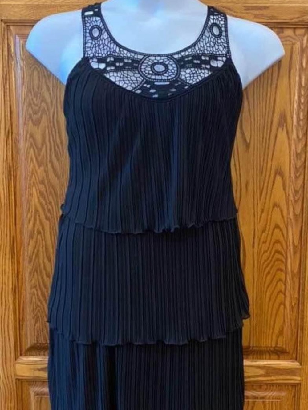 Cocomo Black Tiered Pleated Dress with Lace Yoke